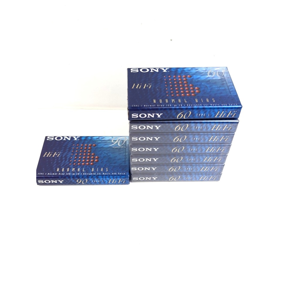Sony Hi-Fi Type I Normal Bias Blank Cassette Tape 60 Minutes Lot of 8 Tapes